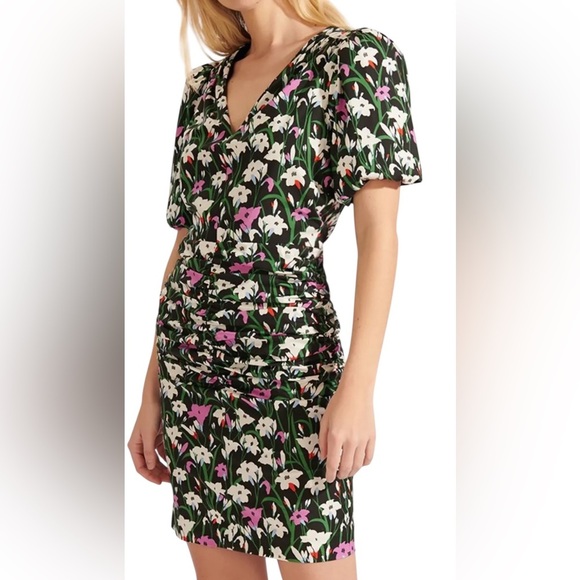 VERONICA BEARD Janis Ruched Floral-Print Dress Size 0. - Picture 1 of 16